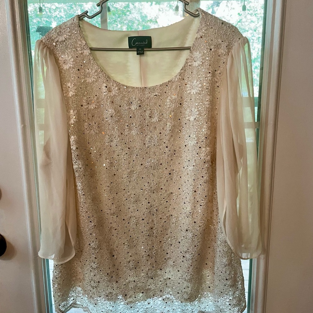 Connected Apparel Cream Sequin Blouse